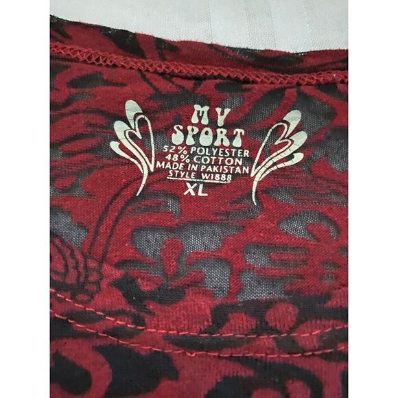 My Sport Arkansas Razorbacks Womens T-Shirt Red Black Lace Floral Pattern XL - Picture 3 of 11